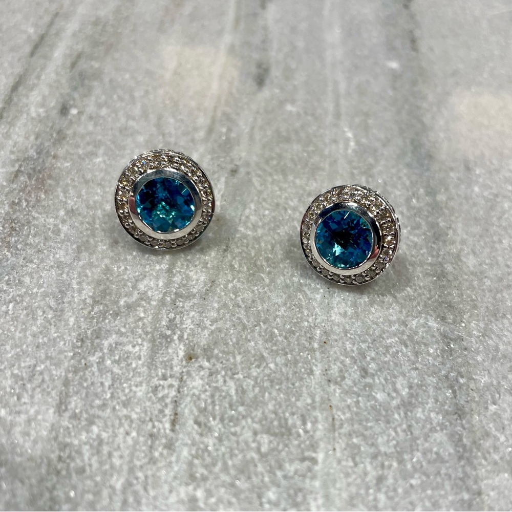 David Yurman Blue Topaz and Diamond Earrings